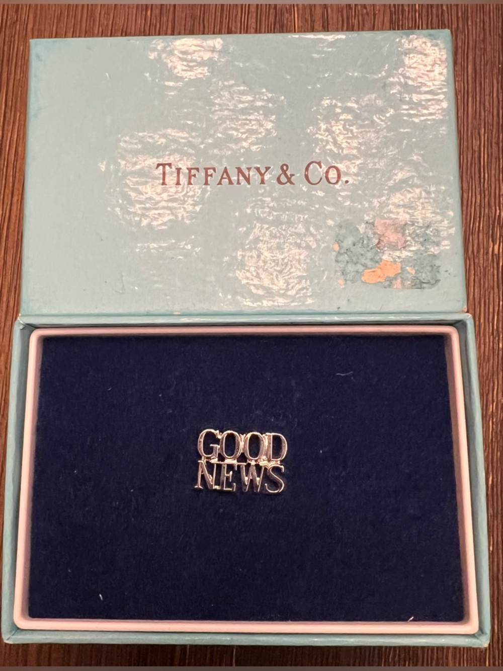 Vintage Tiffany & Co. Sterling “GOOD NEWS" Pin/Tie Tack with original box!